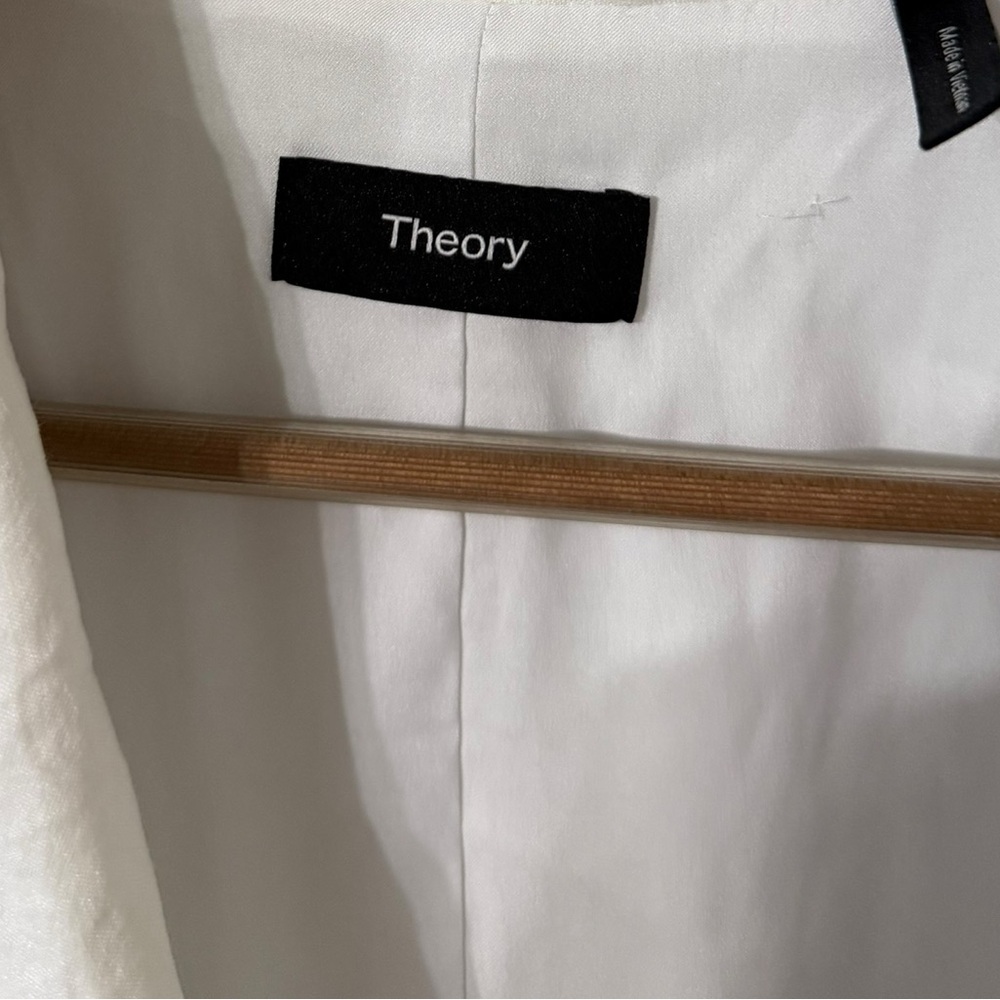 THEORY Eco Crunch Linen Mix White Button Up Blazer Jacket - Picture 4 of 8